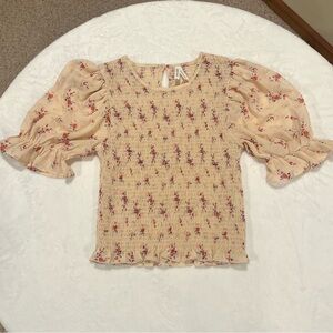 Live 4 Truth Floral Smocked Puff Sleeve Crop Blouse - Medium